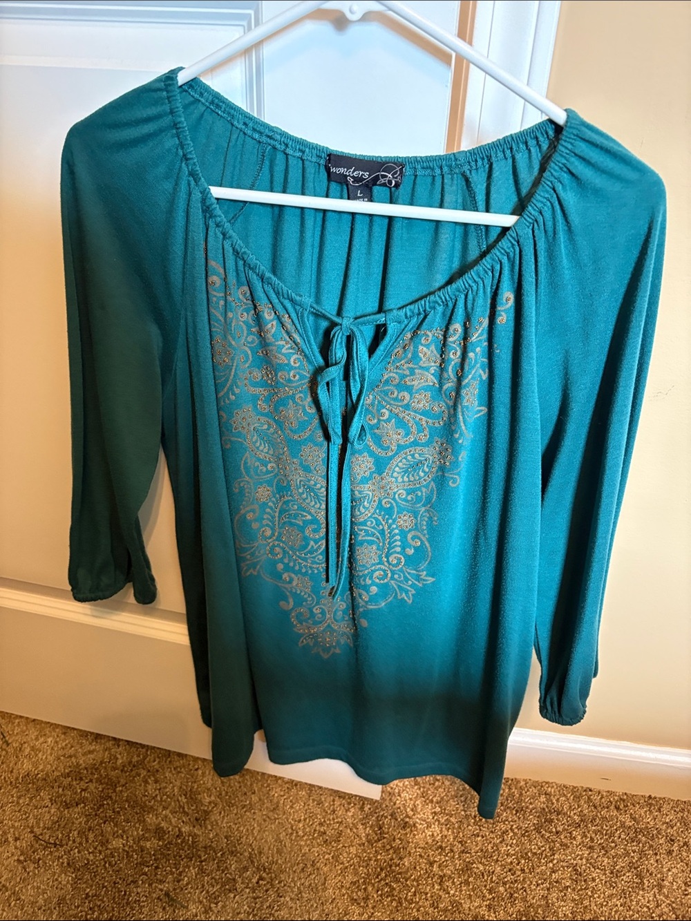 Wonders Teal Embroidered Peasant Tunic